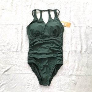 NWT Kona Sol Ruched Onepiece Swimsuit Unique Cut M